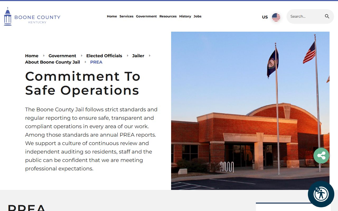 Boone County Jail PREA page with reporting and audit information
