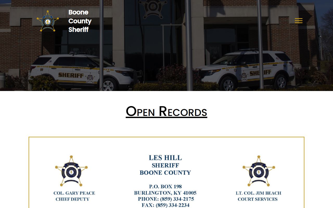 Boone County open records page for booking photo requests